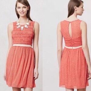 Postmark Retro Swiss Dot Sleeveless Dress Coral M